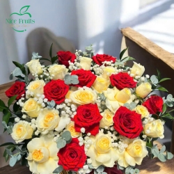 Giỏ Hoa Hồng Đỏ Kem