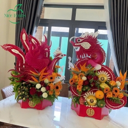 Mâm quả cưới cặp đôi Long Phụng đại cát