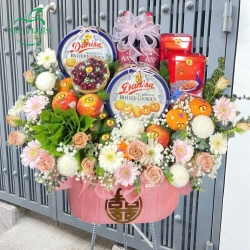 Giỏ quà cưới hỏi Bánh kẹo & Trái cây kết hoa