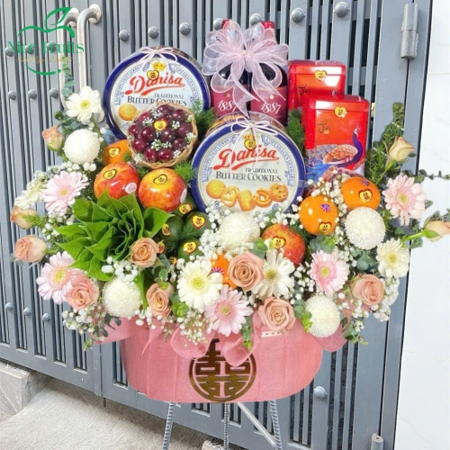 Giỏ quà cưới hỏi Bánh kẹo & Trái cây kết hoa