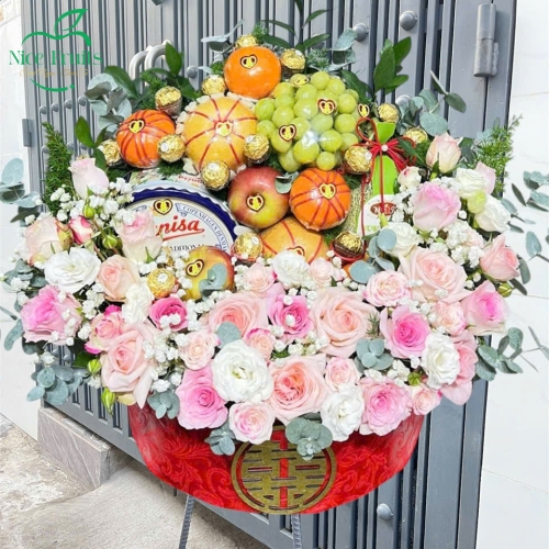 Giỏ quà cưới hỏi Trái cây, Bánh kẹo & Hoa tươi cao cấp